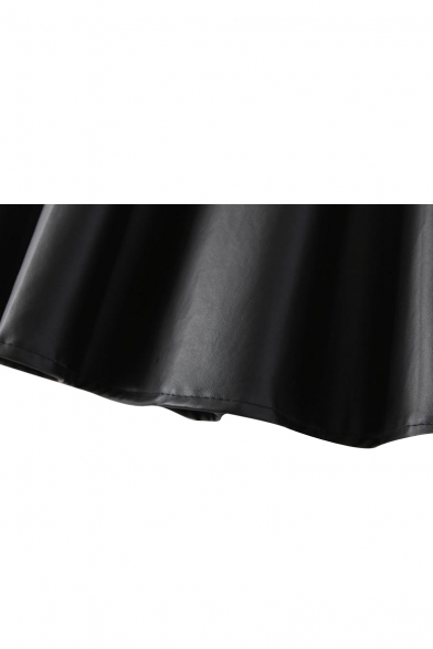 Black PU High Waist A-Line Mini Skirt