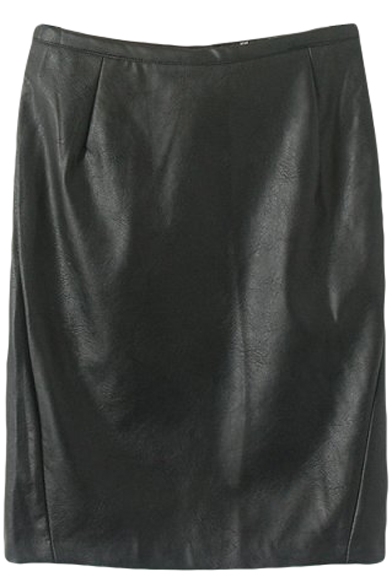 Black PU Midi Pencil Skirt