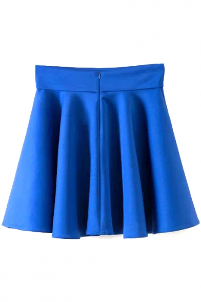 Blue Plain High Rise Ruffle Hem Pleated Skirt