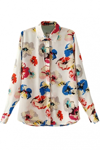 Colorful Floral Print Long Sleeve Shirt