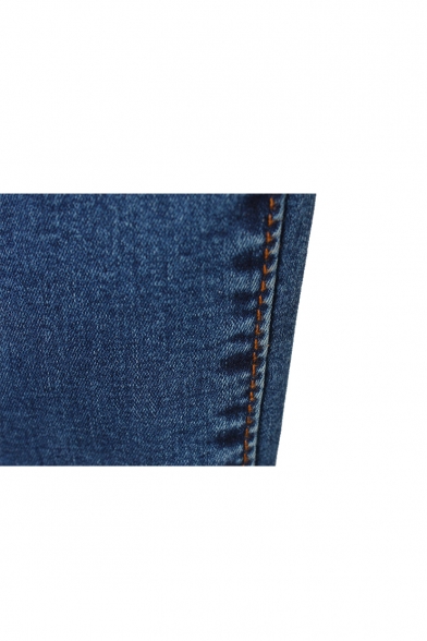 Dark Blue High Waist Single-Breast Skinny Pencil Jeans