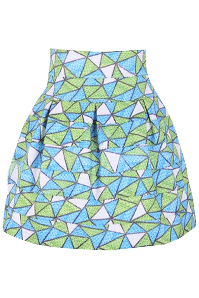Geometrical Pattern High Waist Pleated Mini Skirt