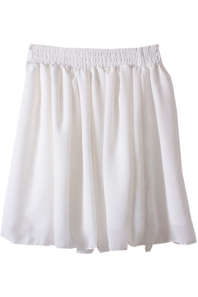 White Elastic Waist Chiffon Skirt