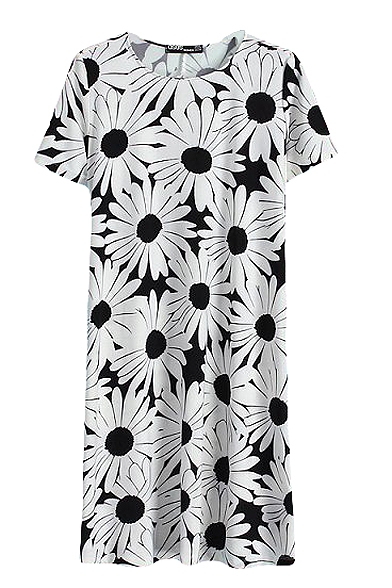 White Floral Print Short Sleeve Fitted Dress