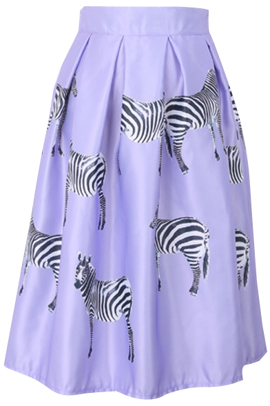 Zebra Print High Waist Pleated Midi Skirt
