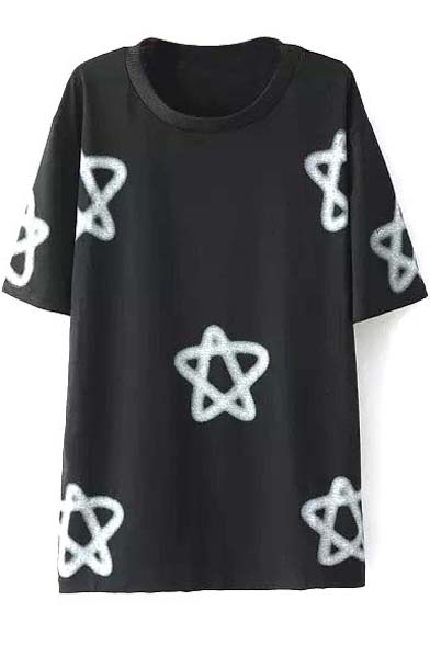 Black Five-Pointed Star Short Sleeve Tunic Tee
