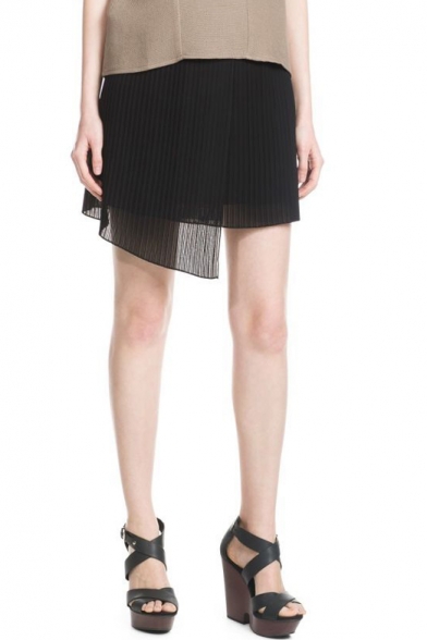 Plain Mini Skirt with Asymmetrical Hem