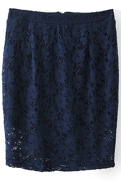 Blue High Waist Lace Pencil Skirt