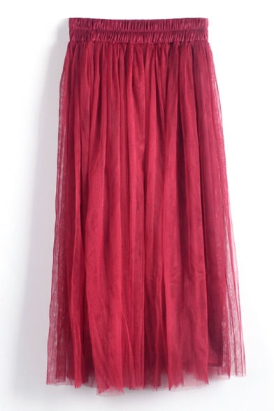 Double Mesh Layer A-line Tea Length Skirt