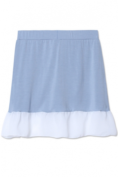 Elastic Waist Panel Hem Cotton Mini Skirt