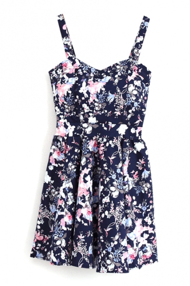 Fresh Floral and Fruit Print Spaghetti Strap Dress with Cutout Back ...