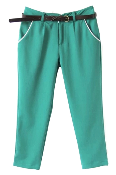 Green Fitted Harem Casual Crop Pants