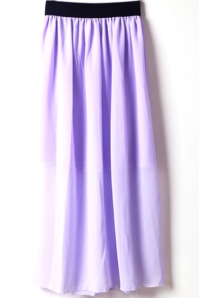 Light Purple Elastic Waist Chiffon Maxi Skirt