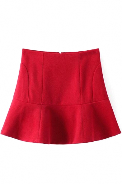 Red Simple High Waist A-Line Mini Skirt