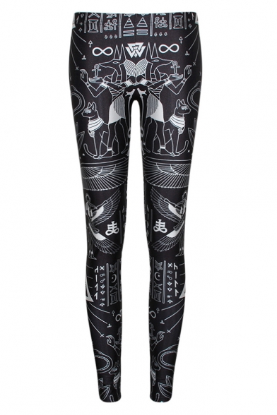 Black Mystery Print Fashionable Fitted Skinny Leggings