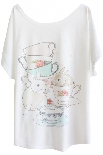 Cup&Bunny Print White Tee