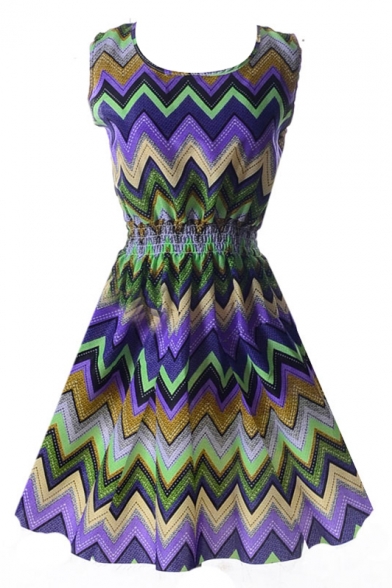 Curve Geometry Pattern Sleeveless Dress