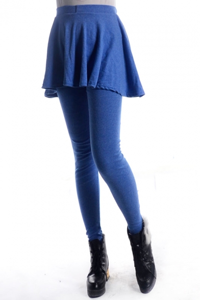 Denim Blue Leggings with A-line Skirt Cover