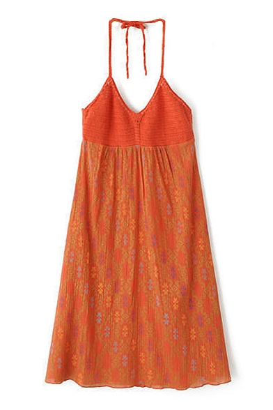Orange Halter Crochet Strap Camis Dress