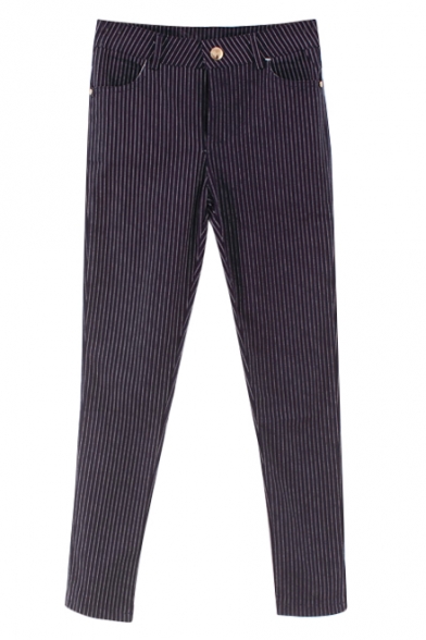 Slim Thin Stripe Crop Dark Blue Pants