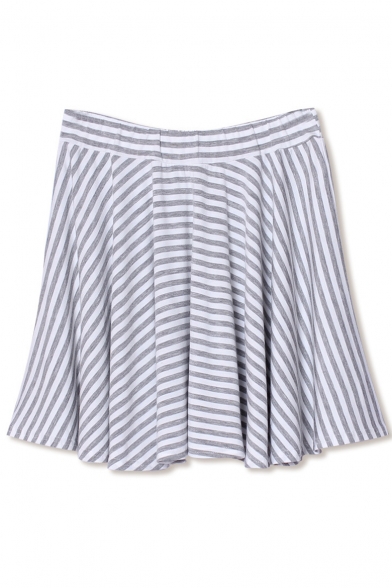 Stripe Print Ruffle Hem A-line Full Skirt