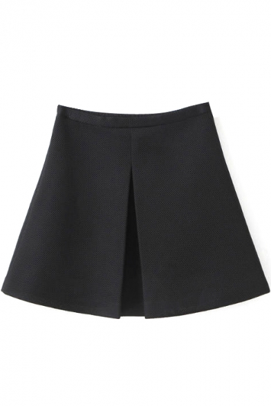 Black Plain High Waist A-Line Skirt