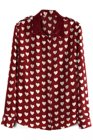 Burgundy Lapel White Heart Shirt with Epaulet