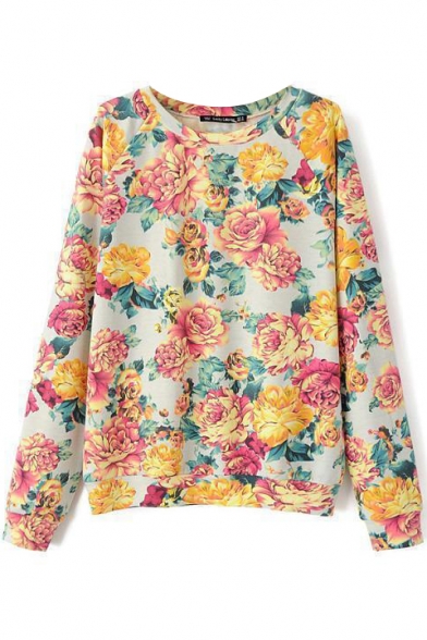 Casual Floral Print Round Neck Sweatshirt