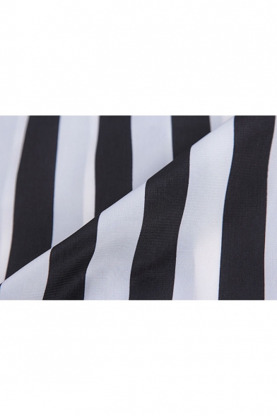 Mono Striped Pocket Long Sleeve Chiffon Shirt - Beautifulhalo.com