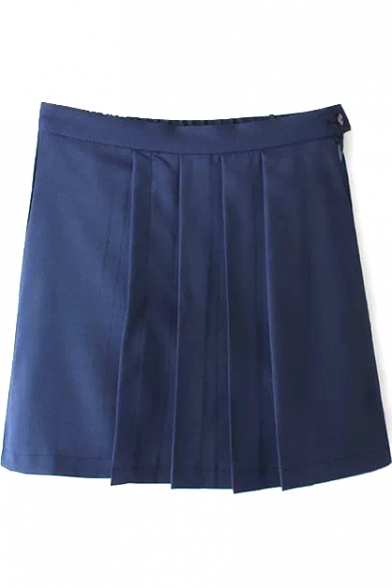 Navy Plain Zip Fly Ruched Mini Skirt