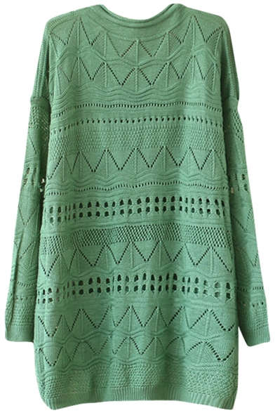 Plain Geometry Cutout Detail Round Neck Knitting Loose Sweater