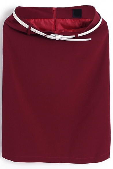 Red High Waist Belted Pencil Skirt