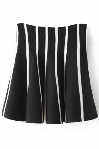 Stripe Print Ruffle Hem High Waist Mini Skirt