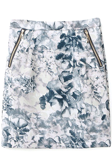 Water Color Floral Double Zip Tube Skirt