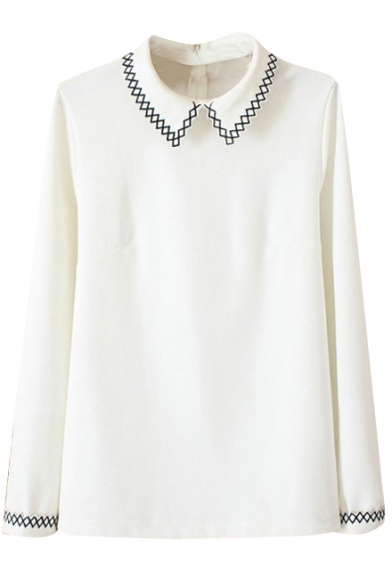 Weave Curve Embroidery Trim White Shirt