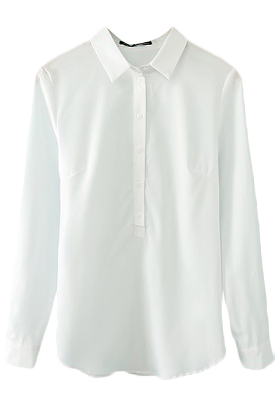 White Plain Long Sleeve Point Collar Shirt