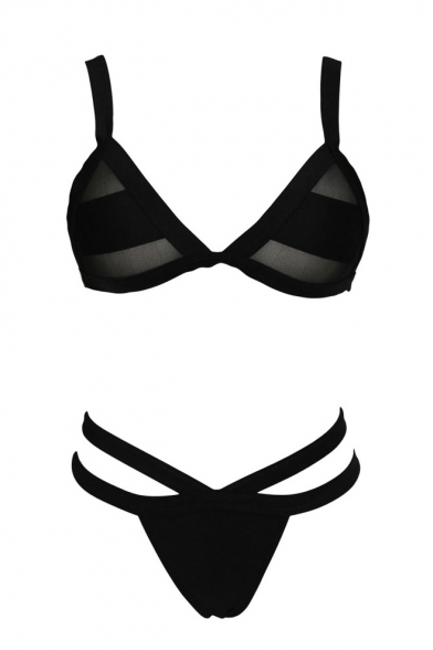 Black Adjustable Straps Triangle Bikini Set