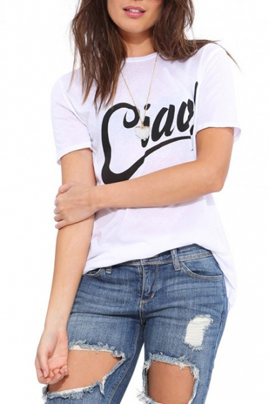 Black Ciao Print White T-Shirt