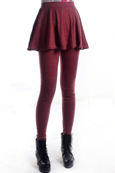Burgundy Leggings with A-line Skirt Cover
