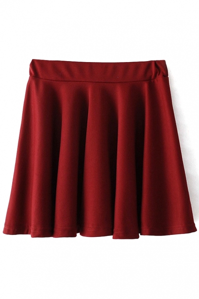 Burgundy Plain High Waist Ruffle Hem Skirt