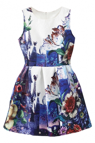 Fairy Tale Flora Print A-line Tanks Dress