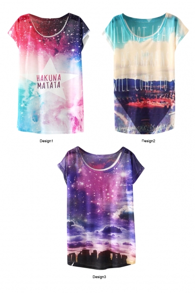 Letter Galaxy Star Print T-Shirt in Loos Fit