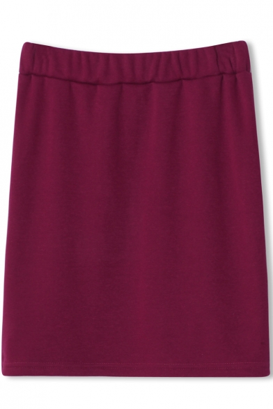 Plain Warm Elastic Waist Mini Pencil Skirt
