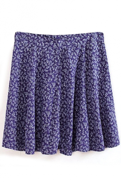 Purple Floral Print Mid Rise Ruffle Hem Skirt