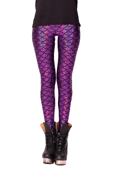 Purple Mermaid Scale Print Shining Leggings