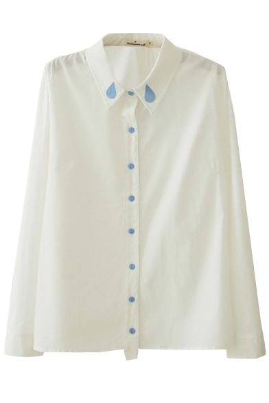 Rain Drops Embroidery White Shirt - Beautifulhalo.com