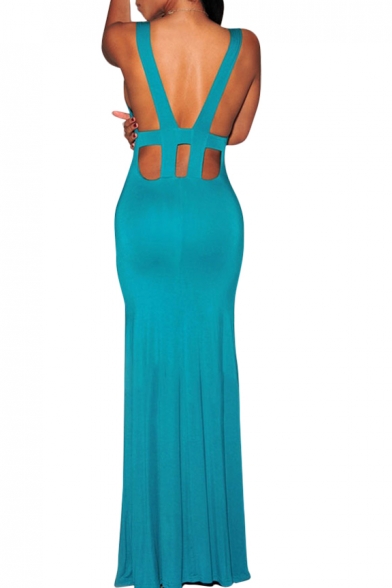 Sexy Sleeveless Strappy Open Back Fitted Maxi Dress