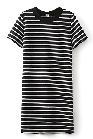 Stripe Print Short Sleeve Fitted Shift Dress