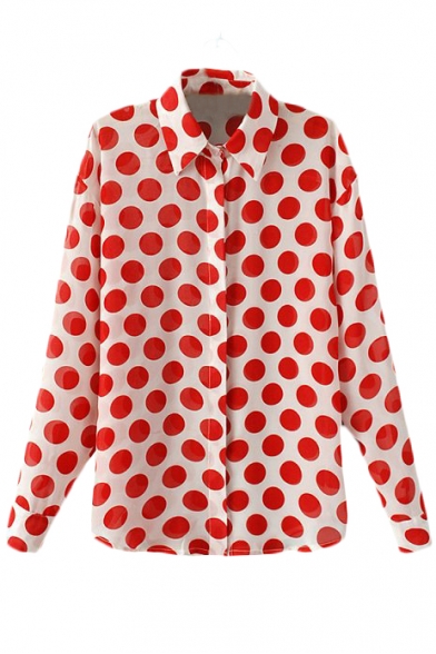 red blouse white polka dots