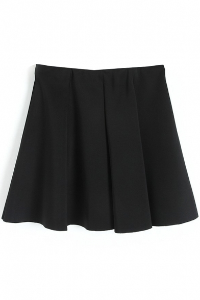 Black Pleated Ruffle Hem A-Line Skirt